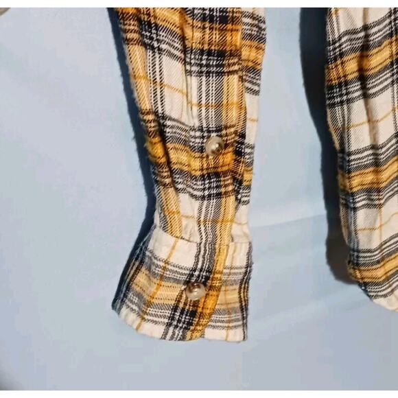 Melloday Top Womens Small Yellow Black Plaid Long Sleeve Button Down100% Rayon - Picture 5 of 8